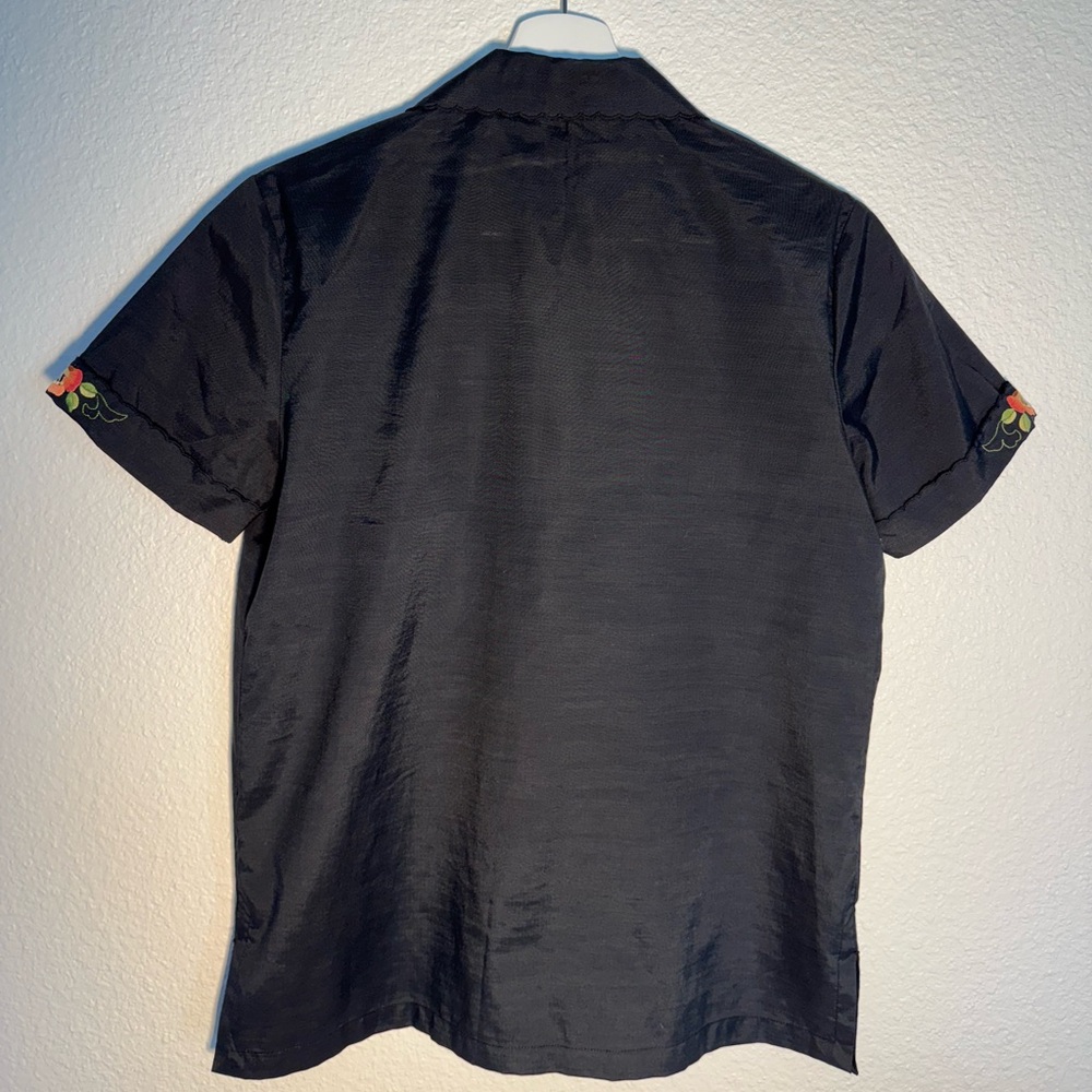 Women’s Vintage Floral Embroidered Black Button- Front Top by Daffodil - Picture 7 of 12